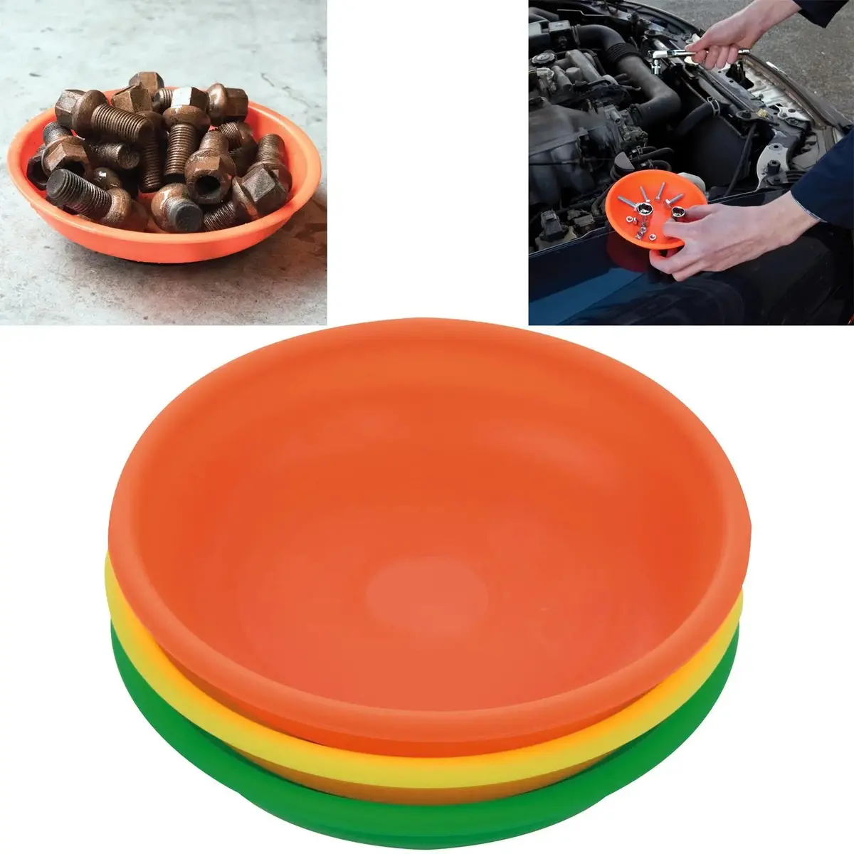 Silverline 3 Piece Hi-Vis Magnetic Bowls Parts Trays Storage Dish Bowl 1