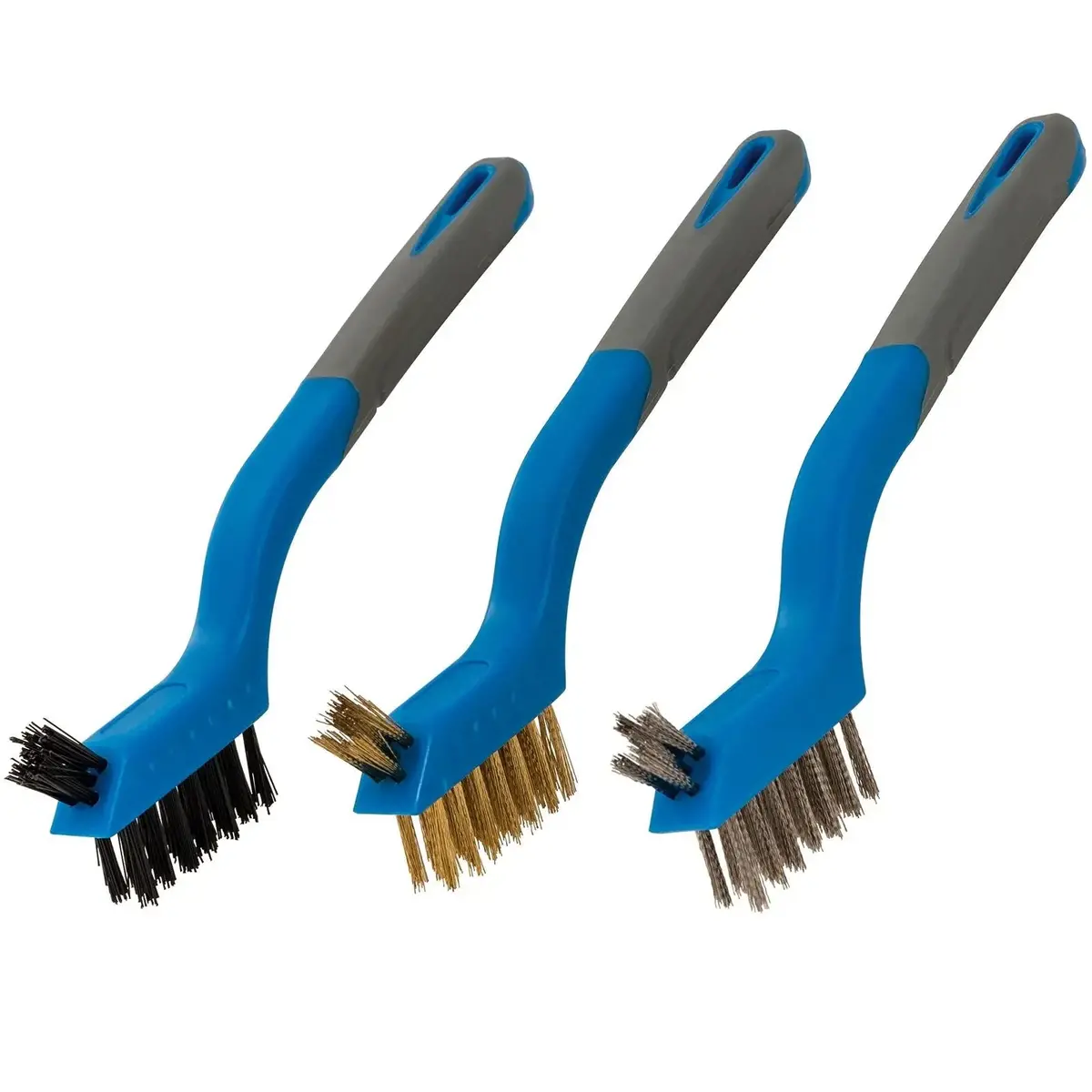 Silverline 3 Piece Mini Wire Brush Set Cleaning Paint Rust Dirt Nylon Brass Steel 1