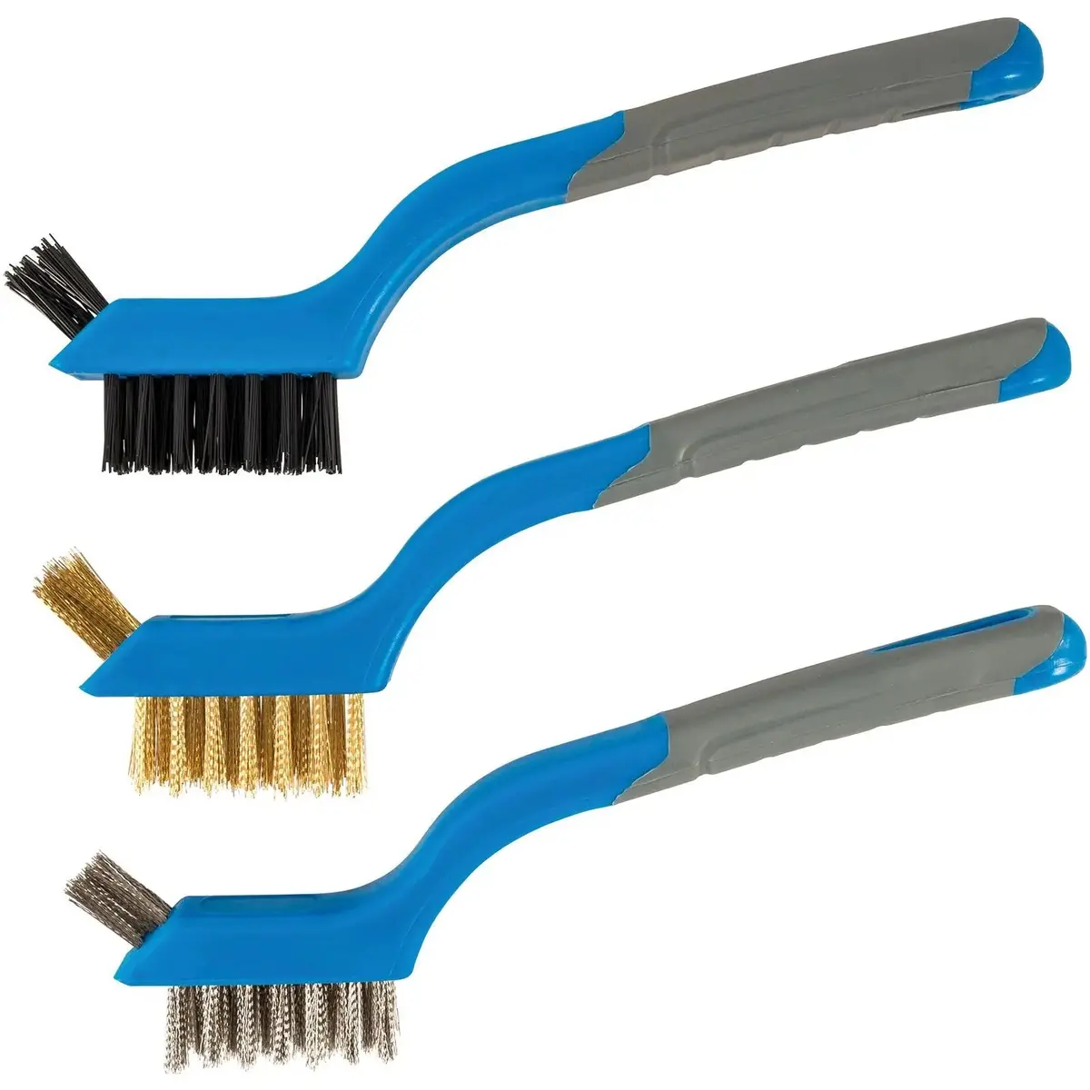 Silverline 3 Piece Mini Wire Brush Set Cleaning Paint Rust Dirt Nylon Brass Steel 2