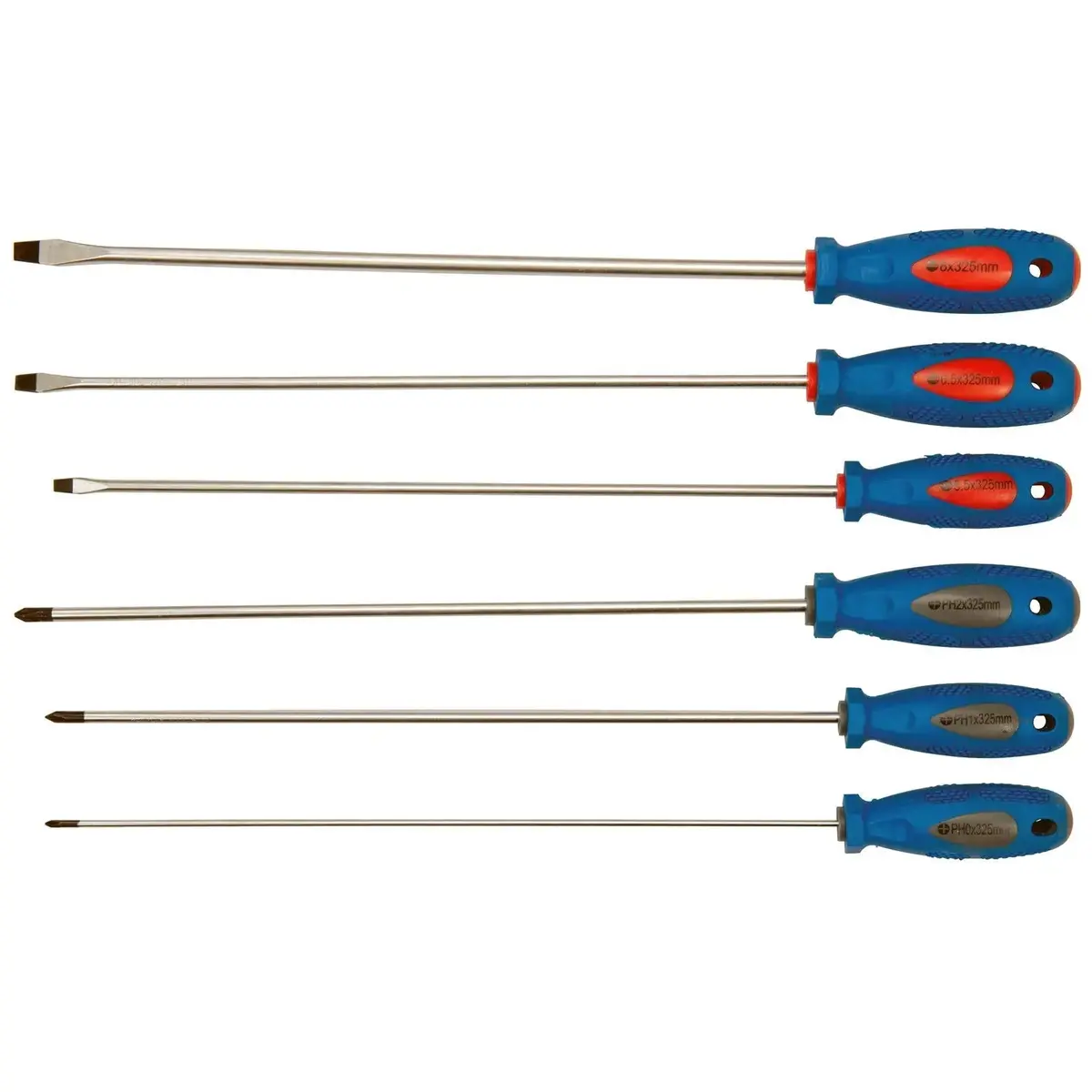 Silverline 6 Piece Extra-Long Screwdriver Set Slotted Phillips Magnetic Tips 1