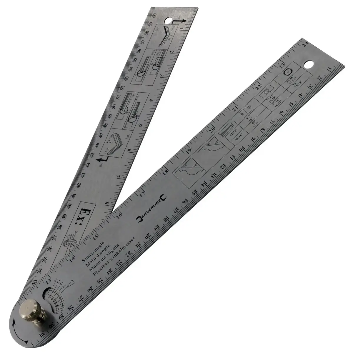 Silverline 600Mm Easy Angle Protractor Rule Metric Imperial Ruler Foldable 1