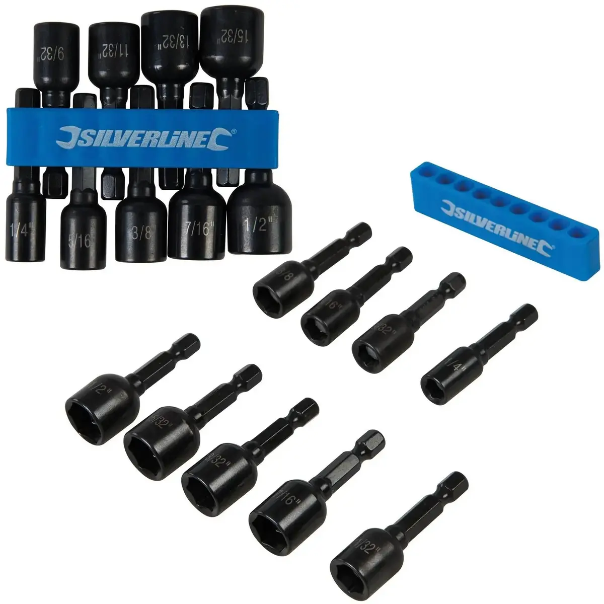 Silverline 9 Piece Imperial Magnetic Nut Driver Set 1/4"-1/2" Hex Drill Socket Adaptor 1