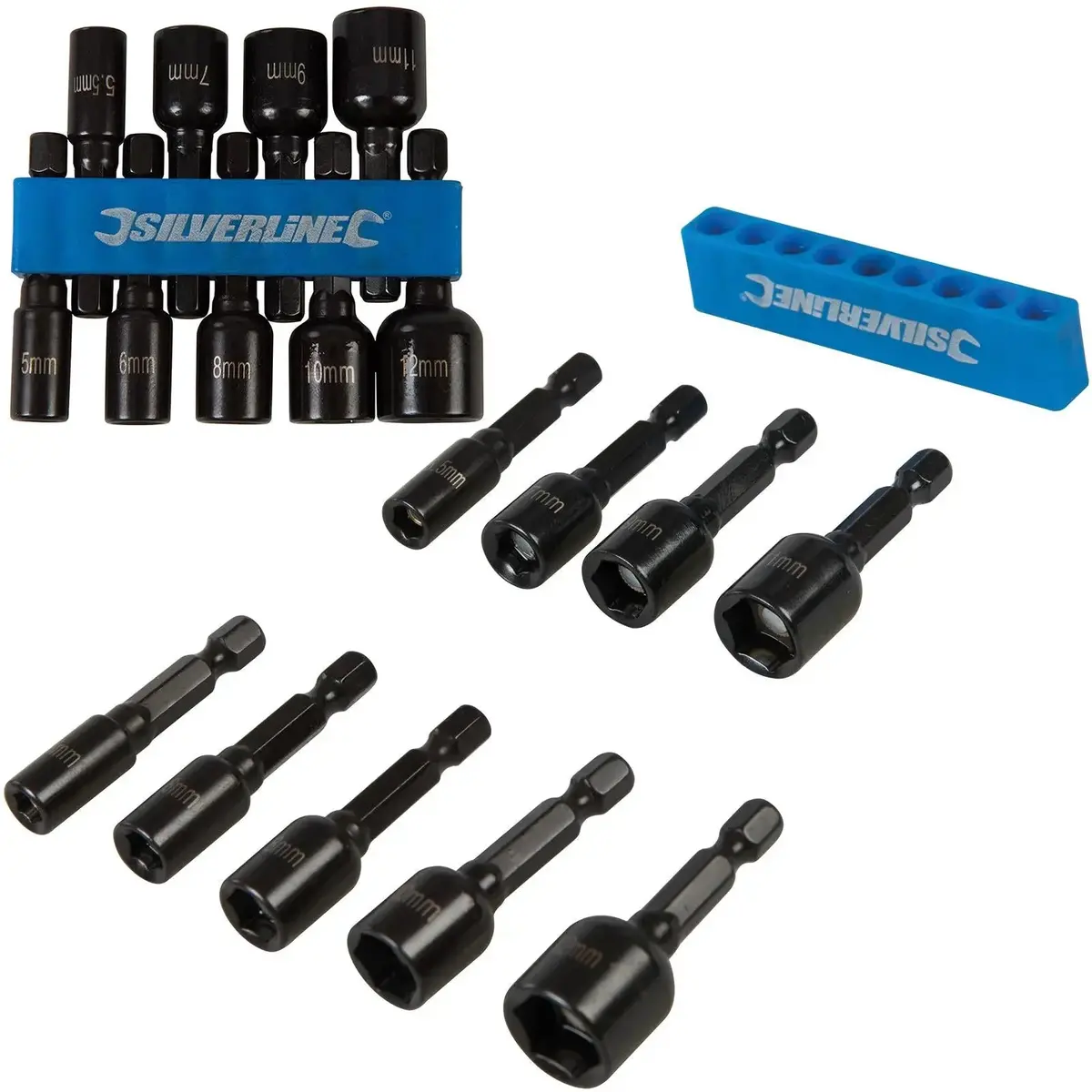 Silverline 9 Piece Metric Magnetic Nut Driver Set 5-12Mm Metric Hex Drill Socket Adaptor 1