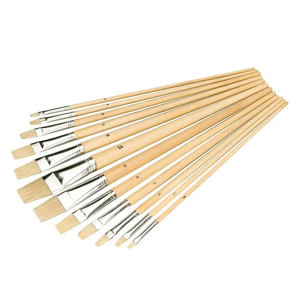 Silverline Artists Paint Brush Set 12Pce Flat Tips 633927 1