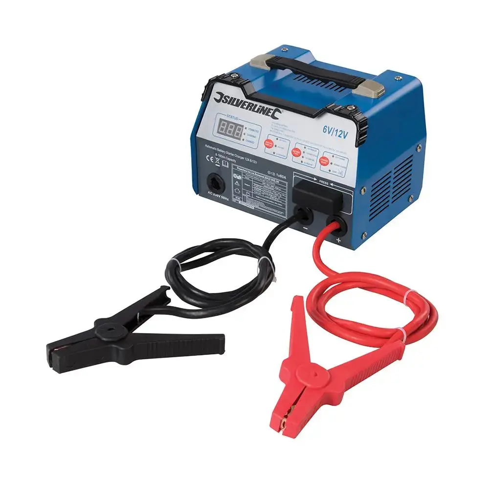 Silverline Automatic Battery Starter Charger 12A 6/12V 8-180Ah Capacity 549095 1