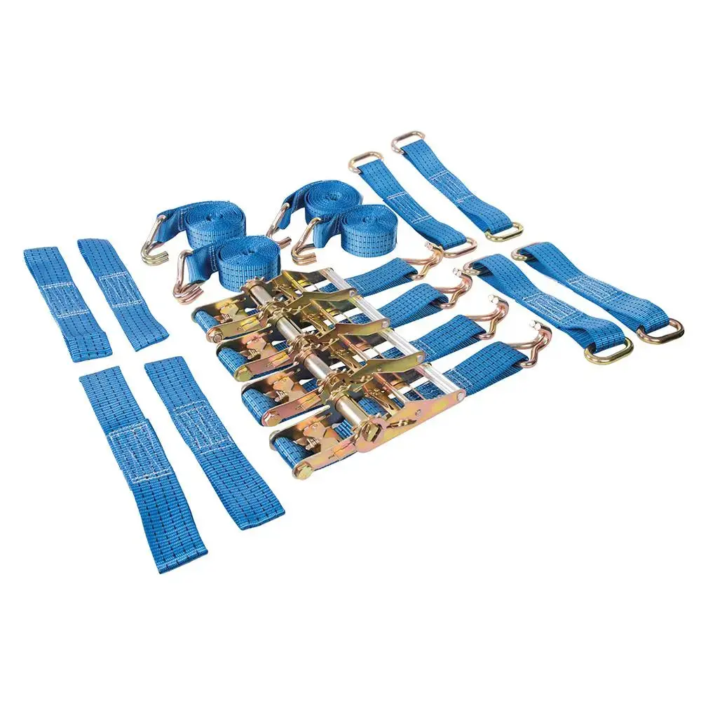 Silverline Car Transporter Alloy & Steel Wheels Tie-Down Set 16Pce 3M X 50Mm - Rated 2000Kg Capacity 4000Kg 911664 1