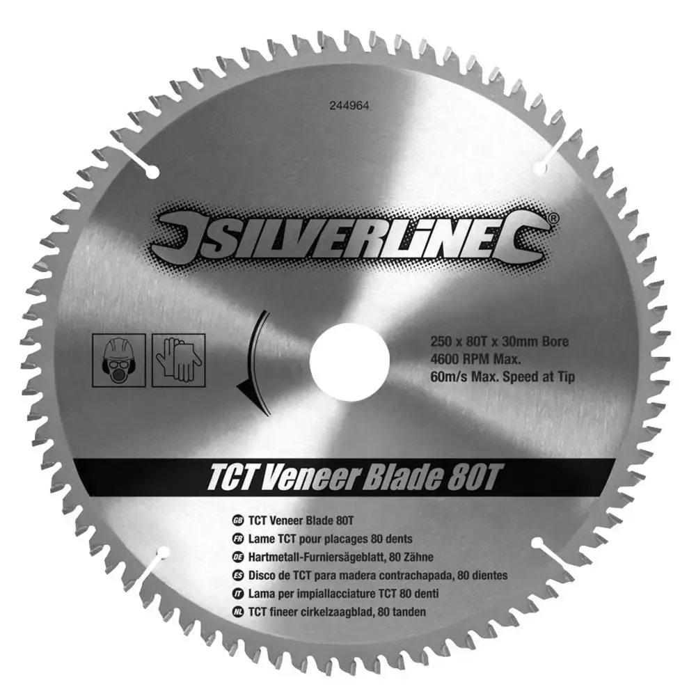 Silverline Circular Saw Veneer Blade Tct 250Mm Laminate Chipboard Mdf 80T 1