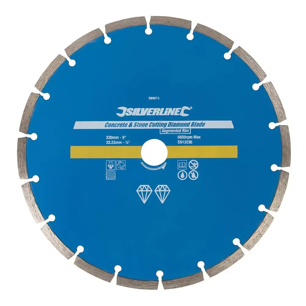 Silverline Concrete & Stone Cutting Diamond Blade 230 X 22.23Mm Segmented Rim 589673 1