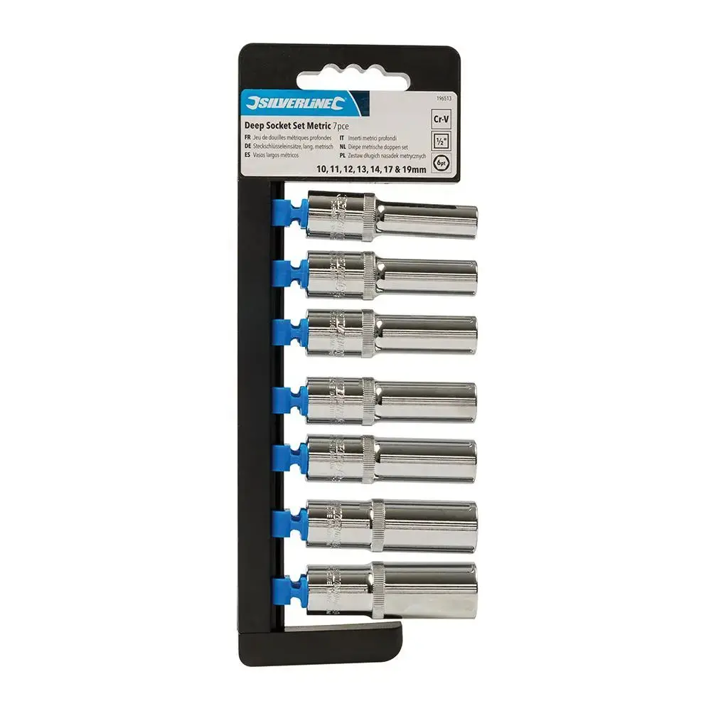 Silverline Deep Socket Set 1/2" Drive 6Pt Metric 7Pce 10 - 19Mm 196513 1