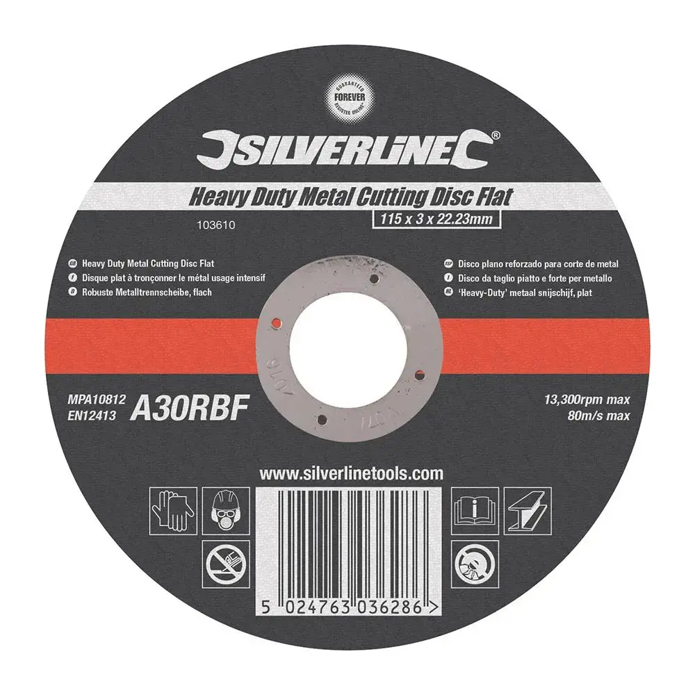 Silverline Heavy Duty Flat Metal Cutting Disc 115 X 3 X 22.23Mm 1
