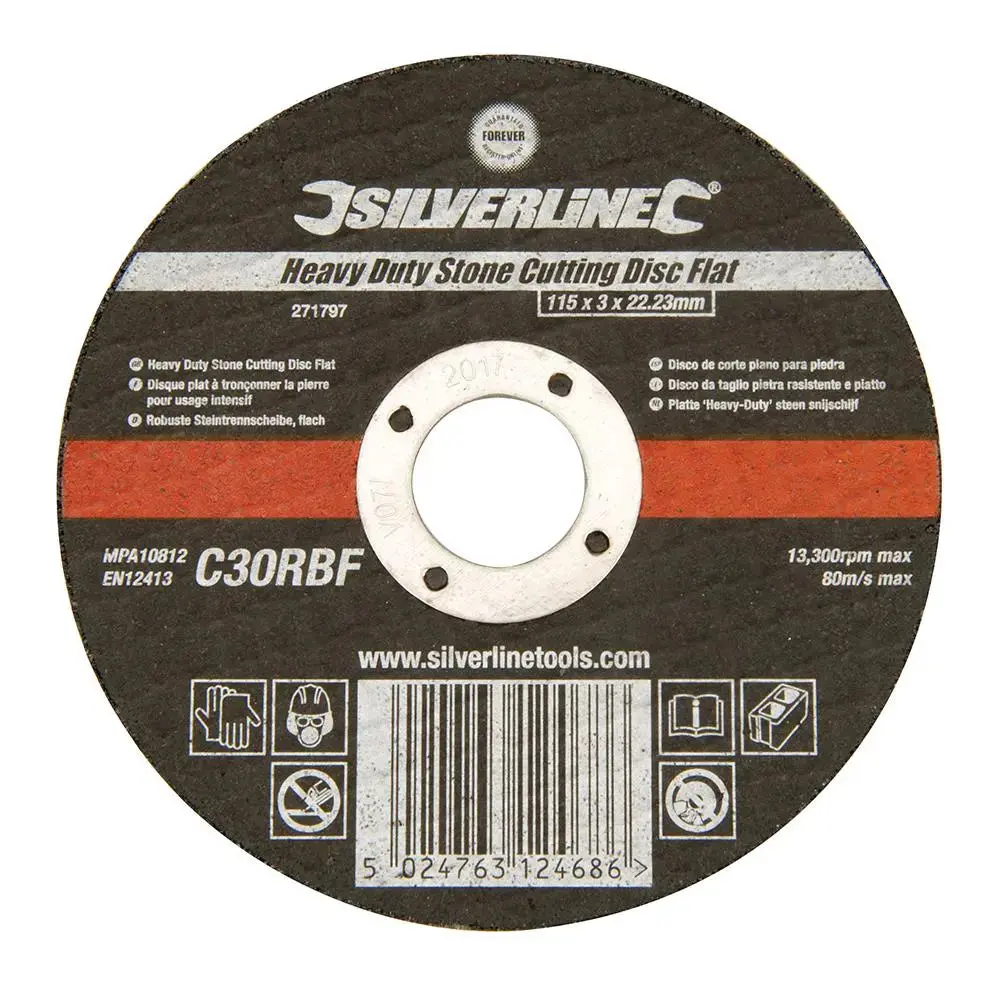 Silverline Heavy Duty Flat Stone Cutting Disc 115 X 3 X 22.23Mm 1