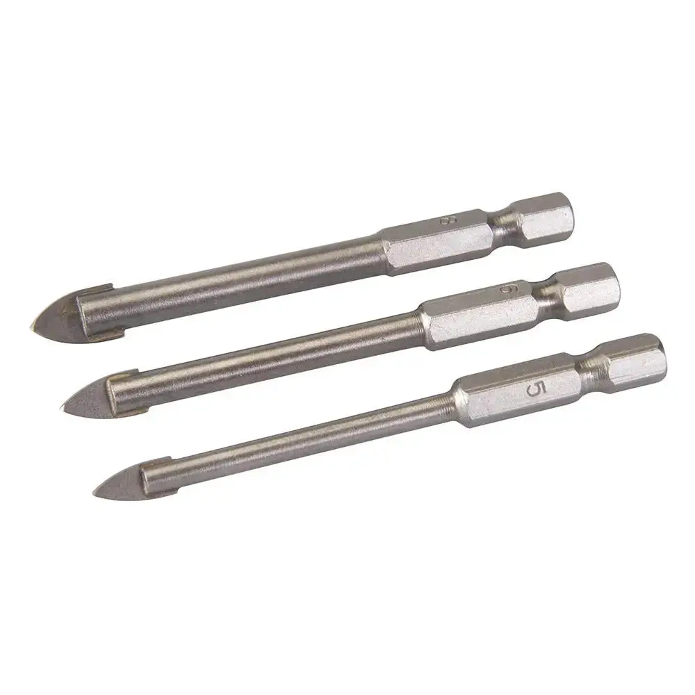Silverline Hex Drive Tile & Glass Drill Bit Set Tct Bathroom Kitchen 3Pc 5 6 8Mm 1