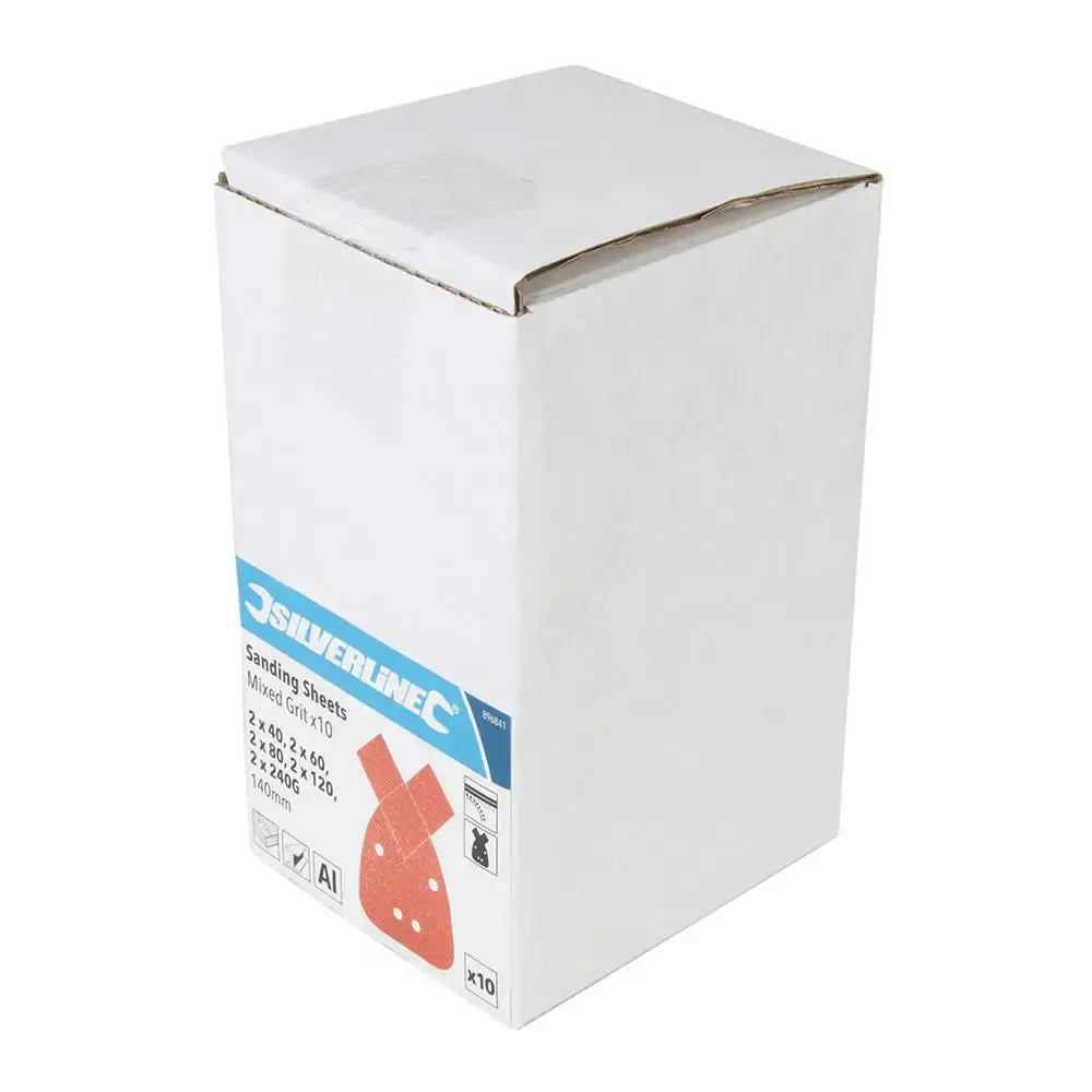 Silverline Hook & Loop Detail Sander Sheets Tips 140Mm 10Pk 2 X 40, 60, 80, 120, 240G 896841 1