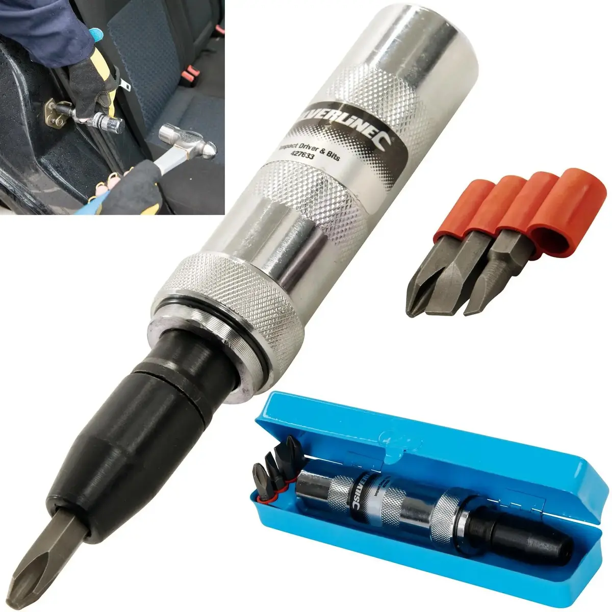 Silverline Impact Driver & Bits Driver Screwdriver Reversible Hammer 1