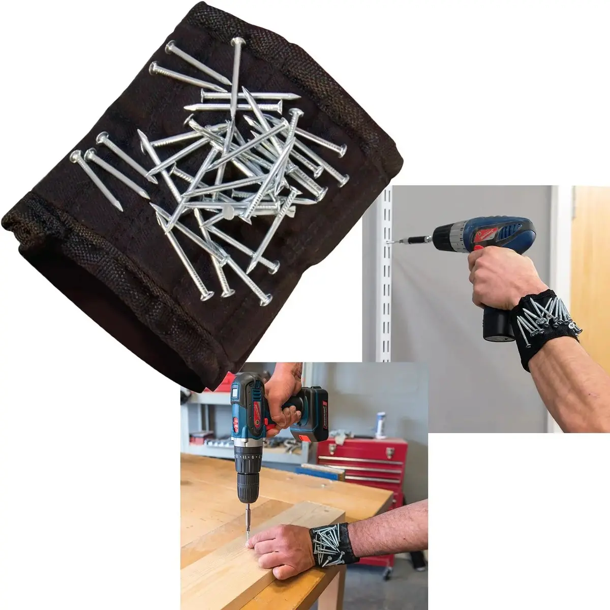 Silverline Magnetic Wristband 16 Magnets Adjustable Tray Nail Holder 1