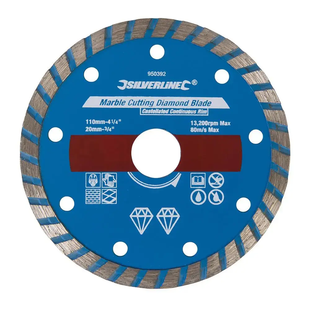 Silverline Marble Cutting Diamond Blade 110 X 20Mm Castellated Continuous Rim 950392 1