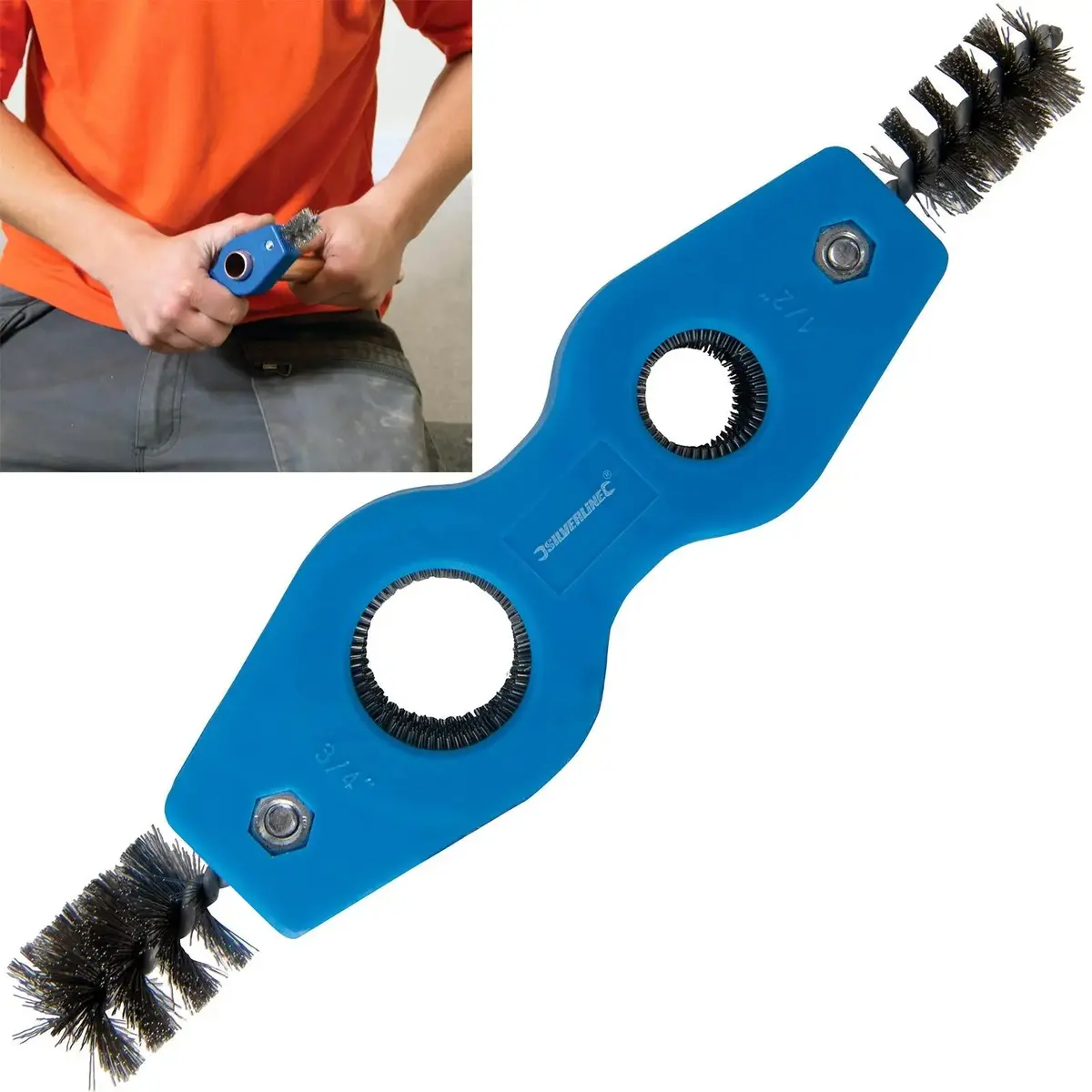 Silverline Pipe Cleaner & Deburrer 15 & 22Mm Copper Carbon Steel Brushes 1