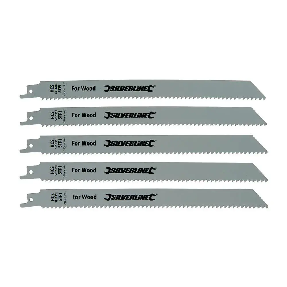 Silverline Recip Saw Blades For Wood 5Pk Hcs - 5Tpi 240Mm 196500 1