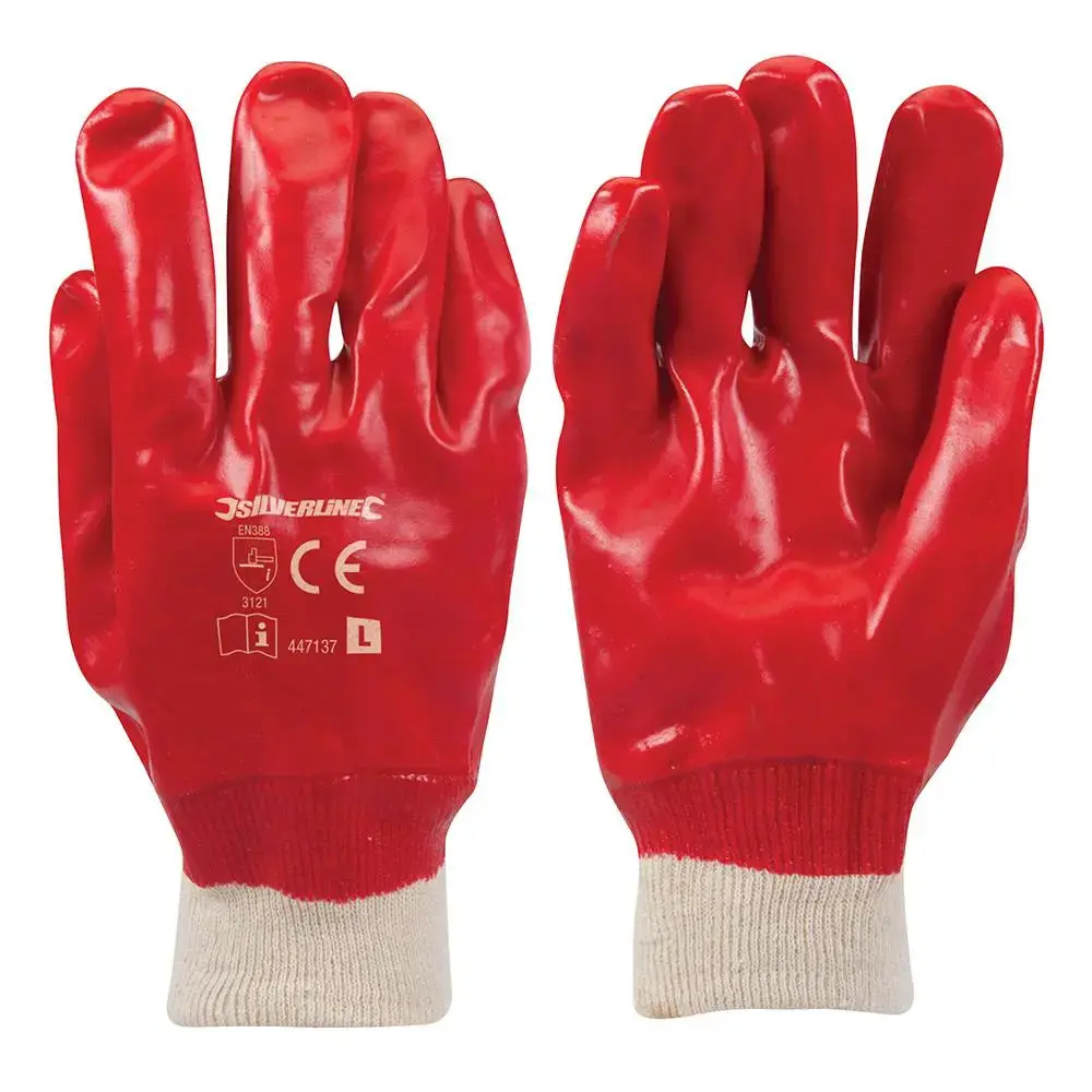 Silverline Red Pvc Gloves Protective Work Grease Oil Repellent 1