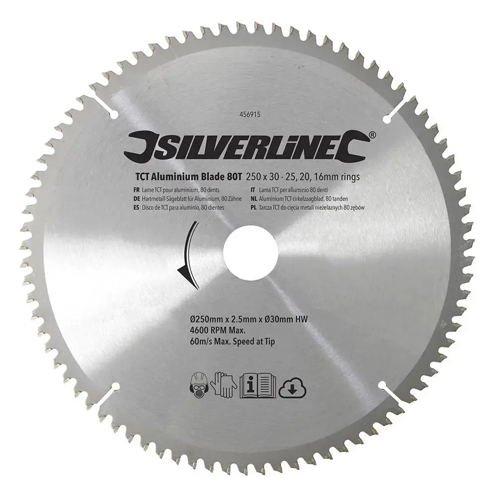 Silverline Tct Aluminium Circular Saw Blade 80T 250 X 30Mm - 25 20 16Mm Rings 1