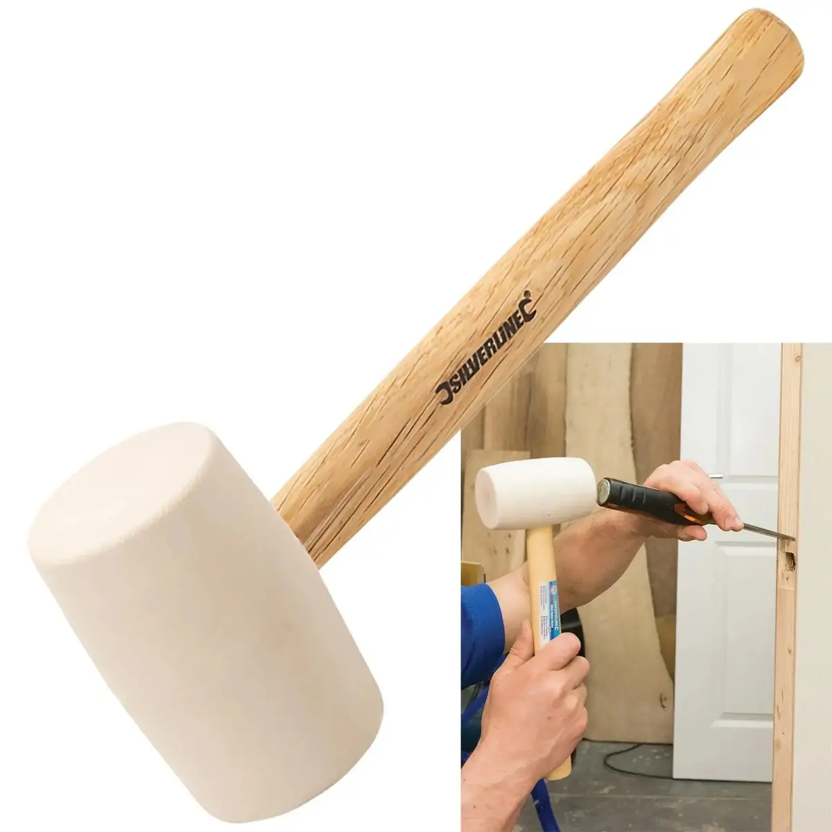 Silverline White Rubber Mallet Hammer With Hardwood Shaft 1