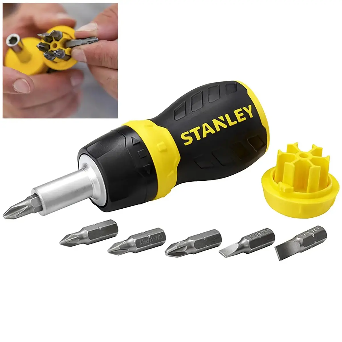 Stanley 7 Piece Multibit Ratchet Stubby Screwdriver With Bits 1