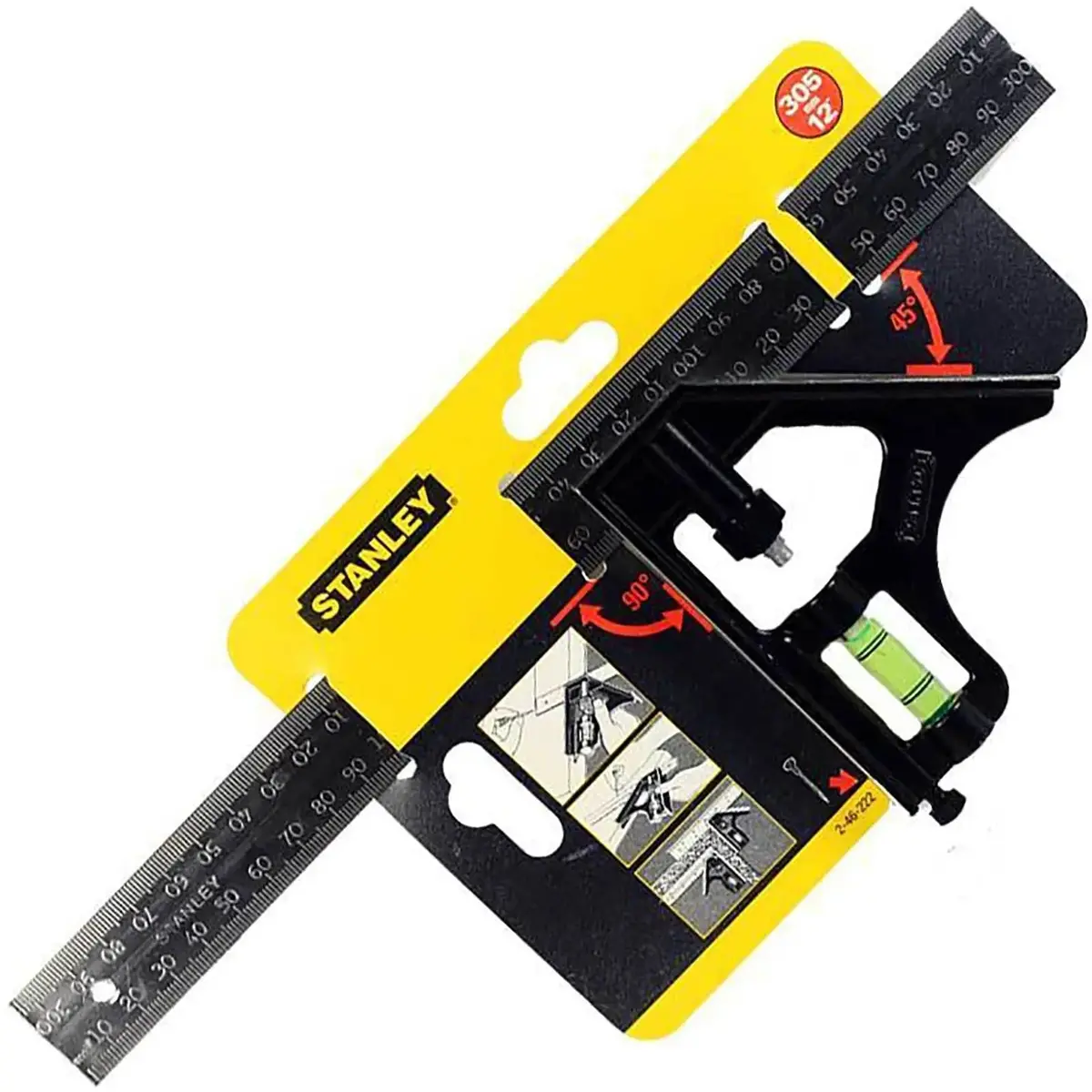 Stanley Combination Metal Square 300Mm/12" Metric Imperial Spirit Level 1