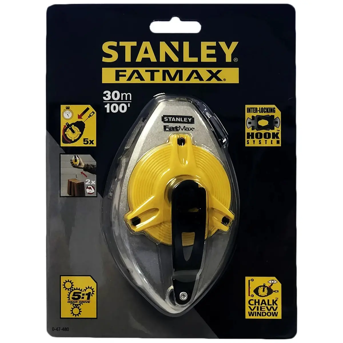 Stanley Fatmax 30M/100Ft Chalk Line 5:1 Gear Drive 1