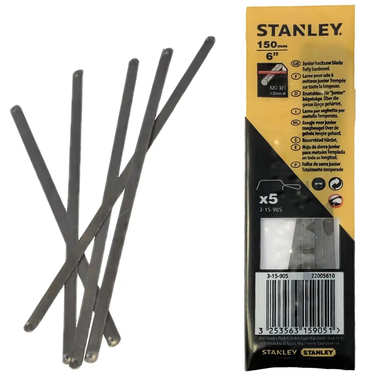 Stanley Junior Hacksaw Blade 150Mm 6" Fully Hardened Pack Of 5 Blades 1