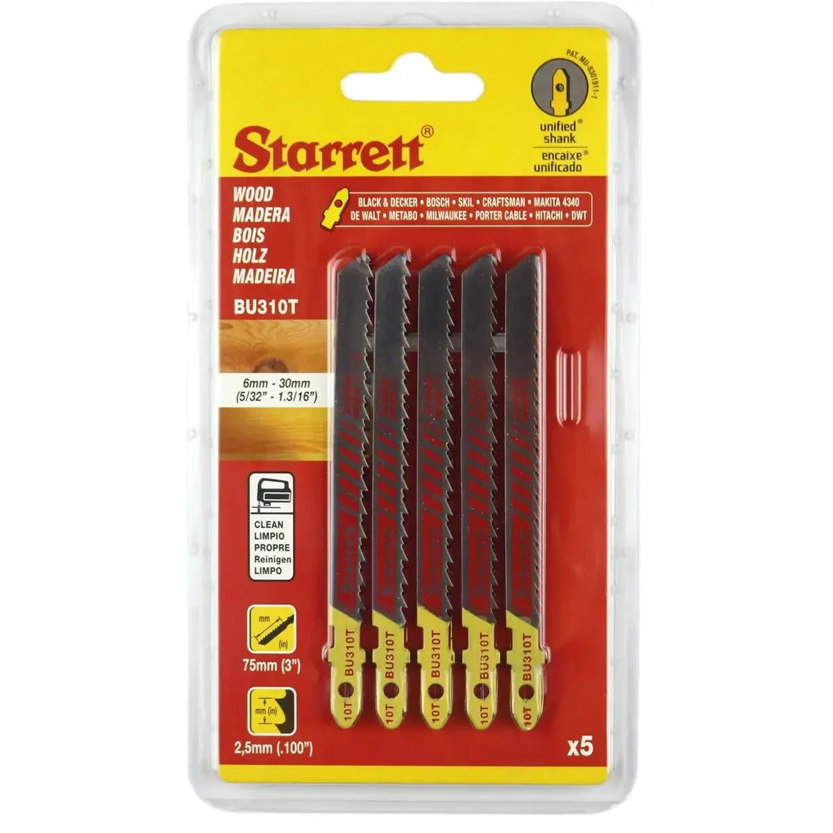 Starrett Jigsaw Blade Set Wood Cutting Bi-Metal 10 Tpi 5 Pack Sa320 Bu310t-5 1
