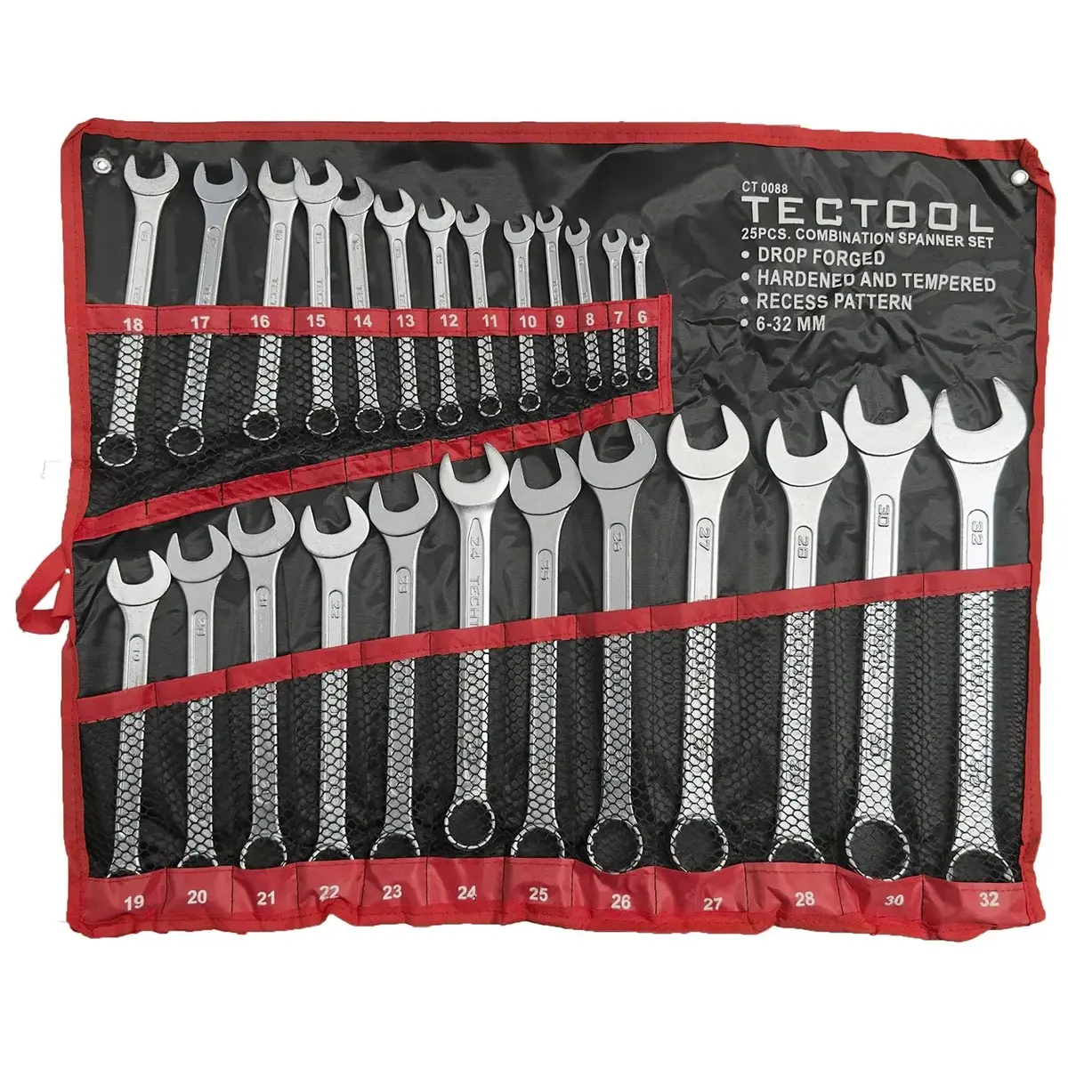Tectool Combination Spanner Set Metric Combo Open End Ring Garage Tool Set 25Pc 1