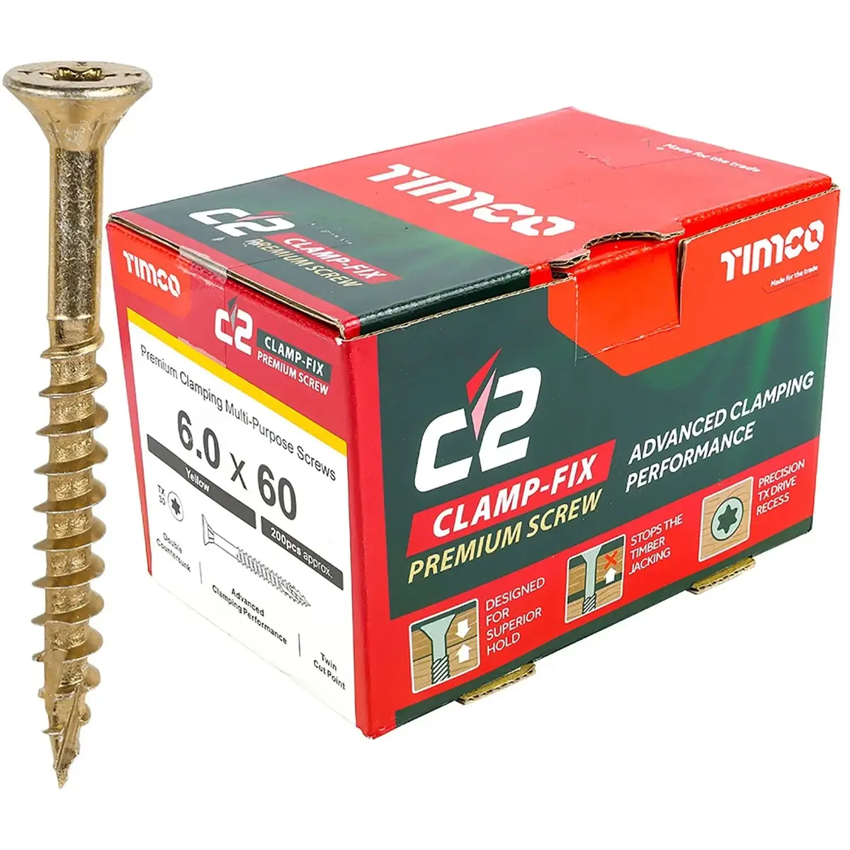 Timco C2 Clamp Fix Torx Premium Wood Screws Boxed Double Countersunk 1