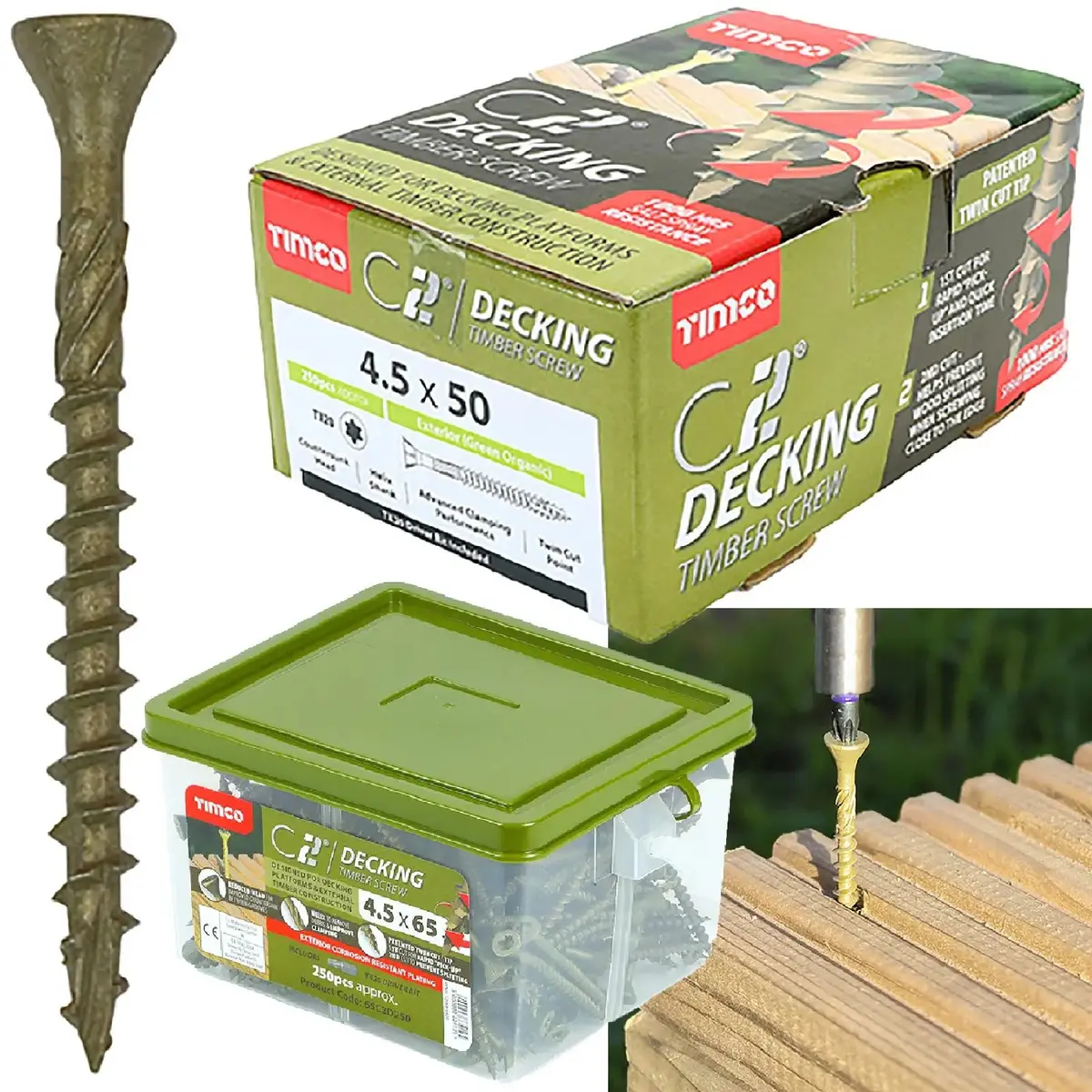 Timco C2 Deck Fix Premium Decking Screws Torx Exterior Green Timber Construction 1