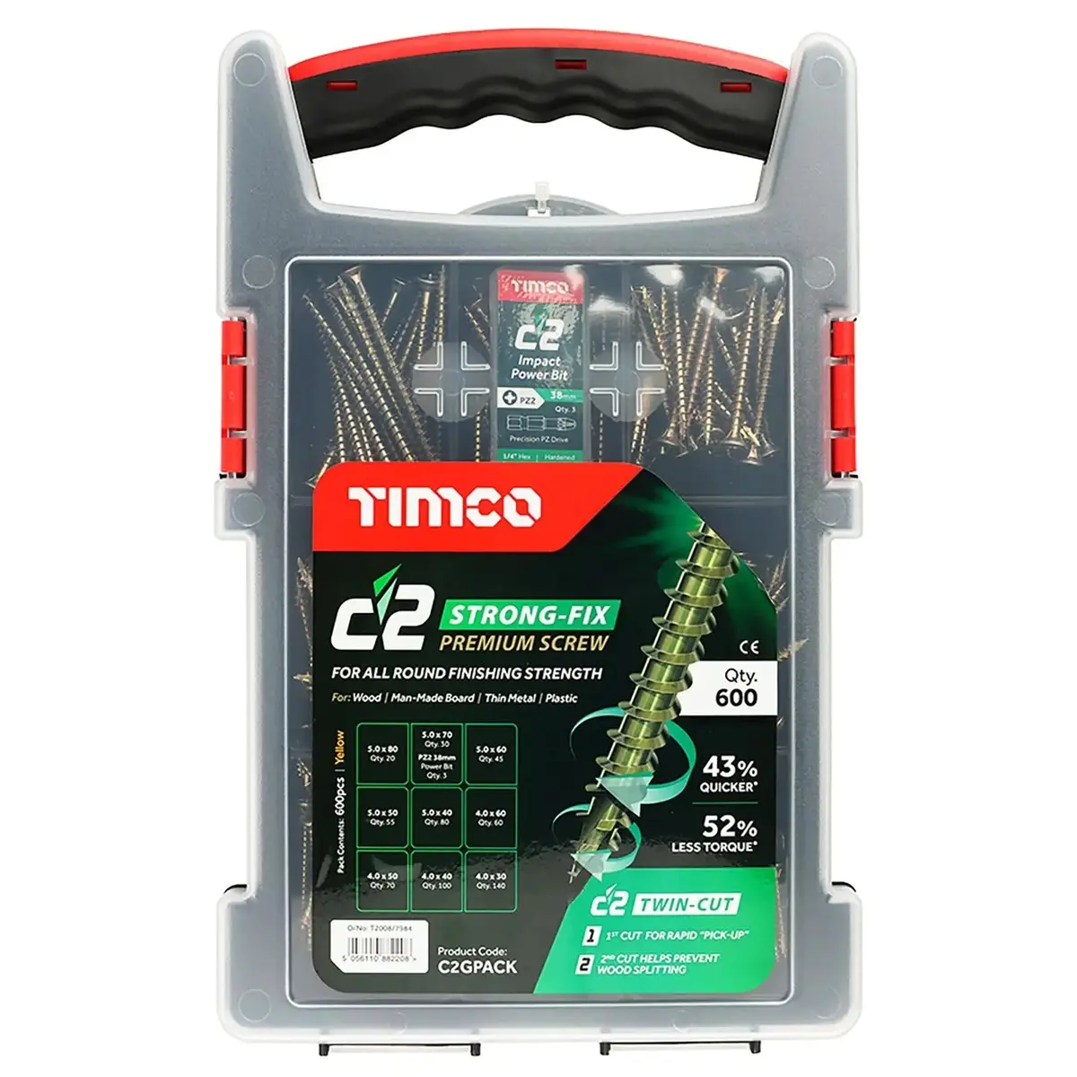 Timco C2 Strong Fix Pozi Grab Pack Premium Wood Screws 600 Pieces In Divider Storage Case 1
