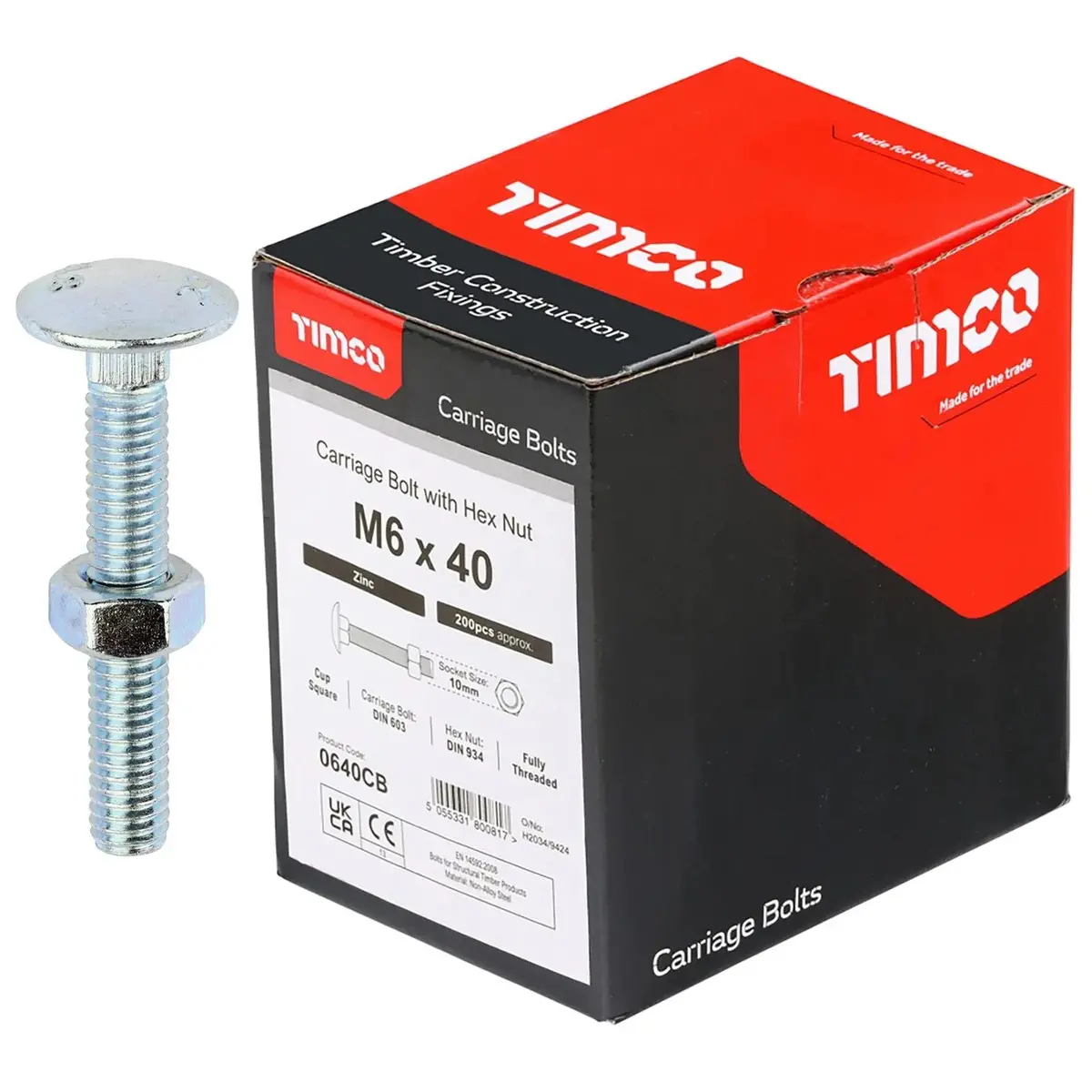 Timco Carriage Bolts With Hex Nuts 4.8 Grade Zinc Carbon Steel Boxed M6-M16 - Choose Size 4