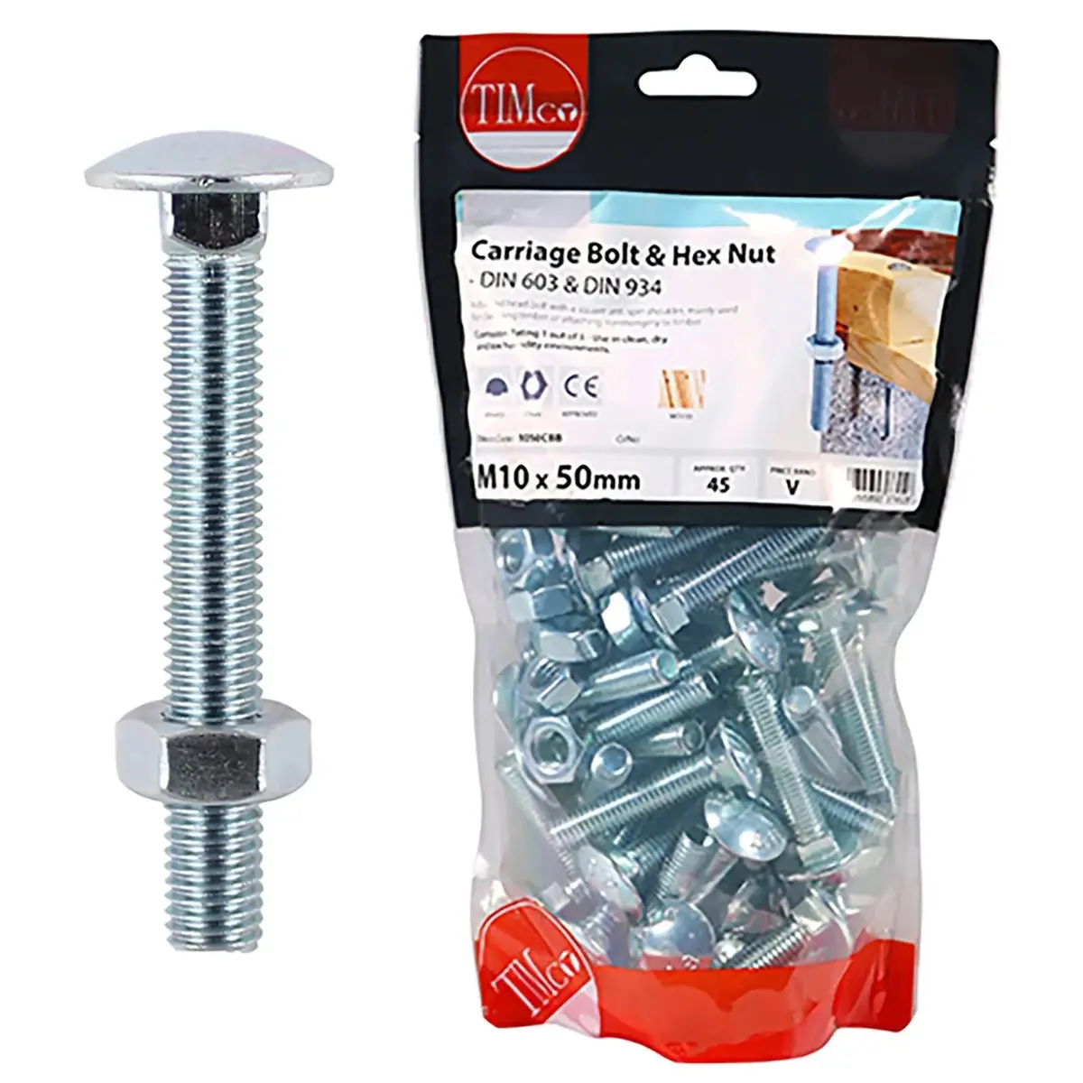 Timco Carriage Bolts With Hex Nuts 4.8 Grade Zinc Carbon Steel Timbag M6-M12 - Choose Size 15