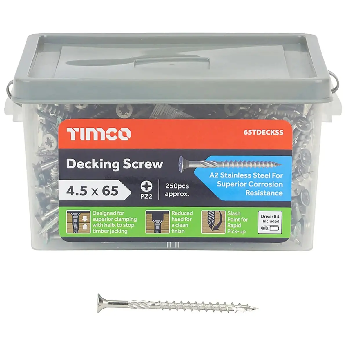 Timco Decking Screw Double Countersunk A2 Stainless Steel 250 Screws Tub Pozi Pz2 - Choose Size 2