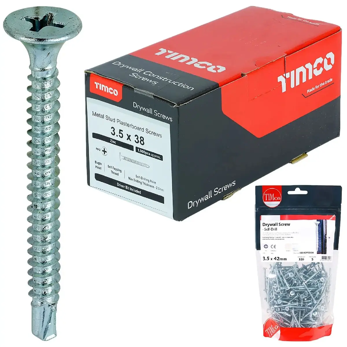 Timco Drywall Screws Self Drilling Tapping Screw Countersunk Bugle Head Zinc Phillips 1