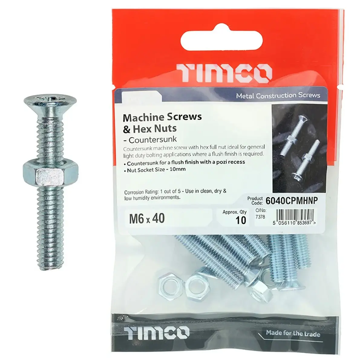 Timco Machine Screws Countersunk With Hex Nut Pozi Head Zinc - Choose Size 9