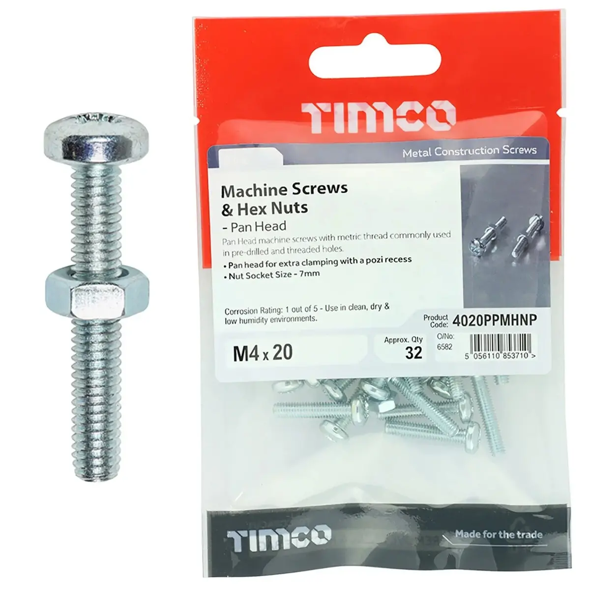 Timco Machine Screws Pan Head With Hex Nut Zinc Pozi Timpac - Choose Size 1