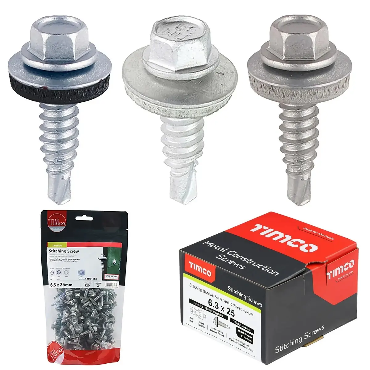 Timco Metal Stitching Screw For Sheet To Sheet 16Mm Epdm Washer Bi-Metal Exterior Zinc - Choose Size 1
