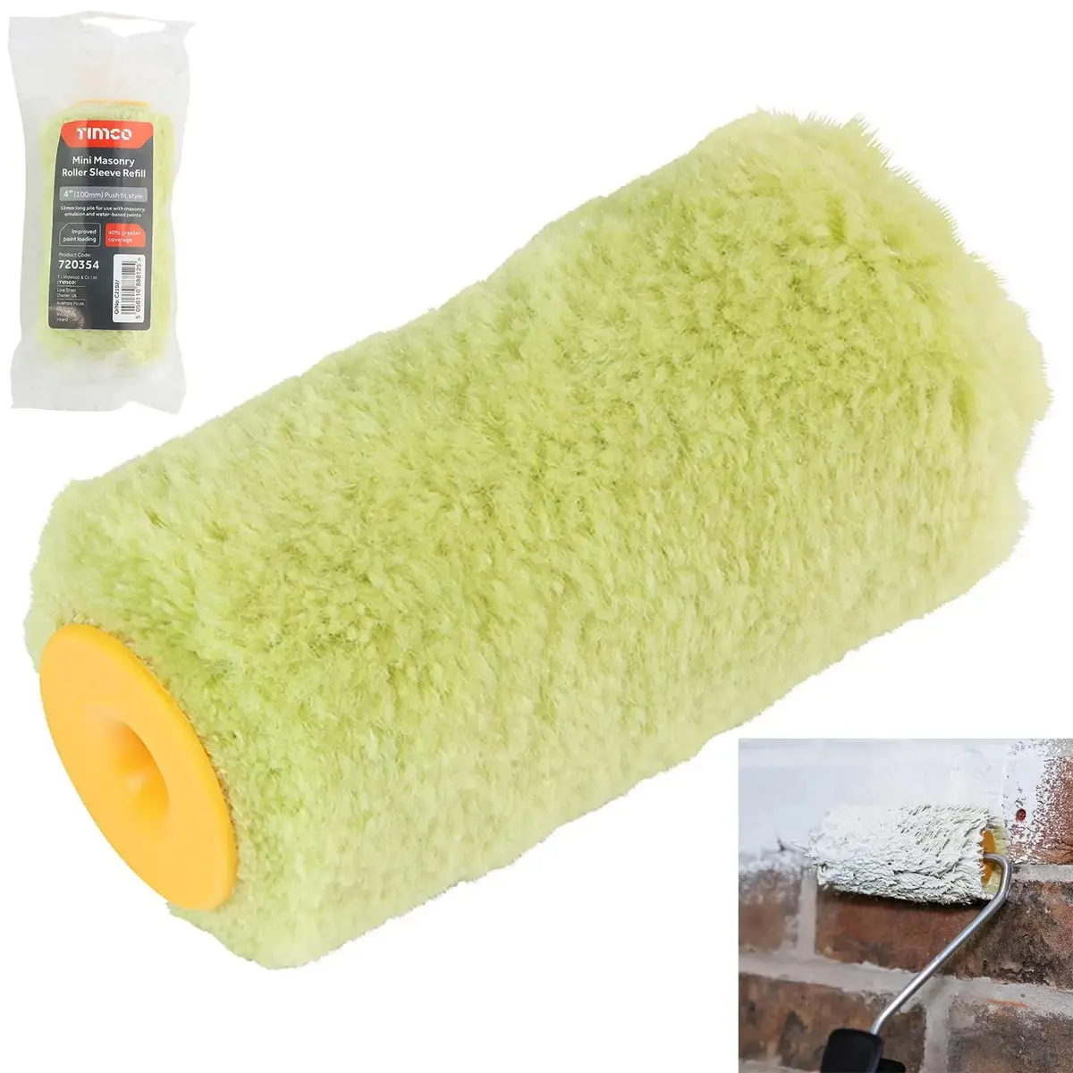 Timco Mini Masonry Paint Roller Sleeve Refill 100Mm 4" Long Pile 12Mm 1