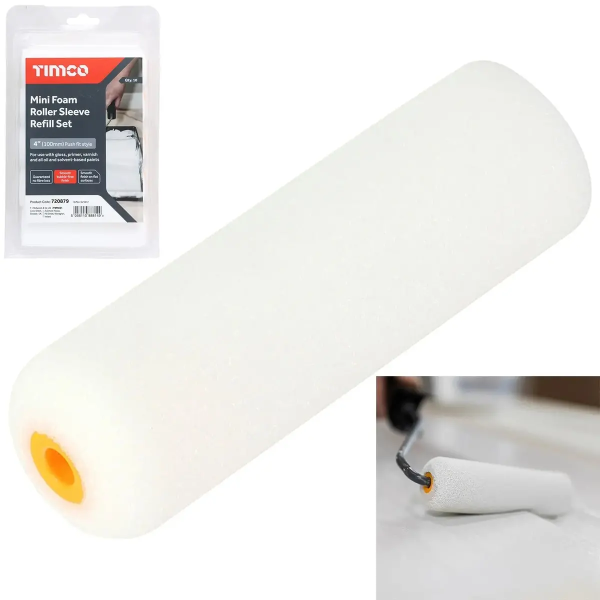 Timco Mini Paint Foam Roller Sleeve Refill Set 100Mm 4" 10 Pack 1