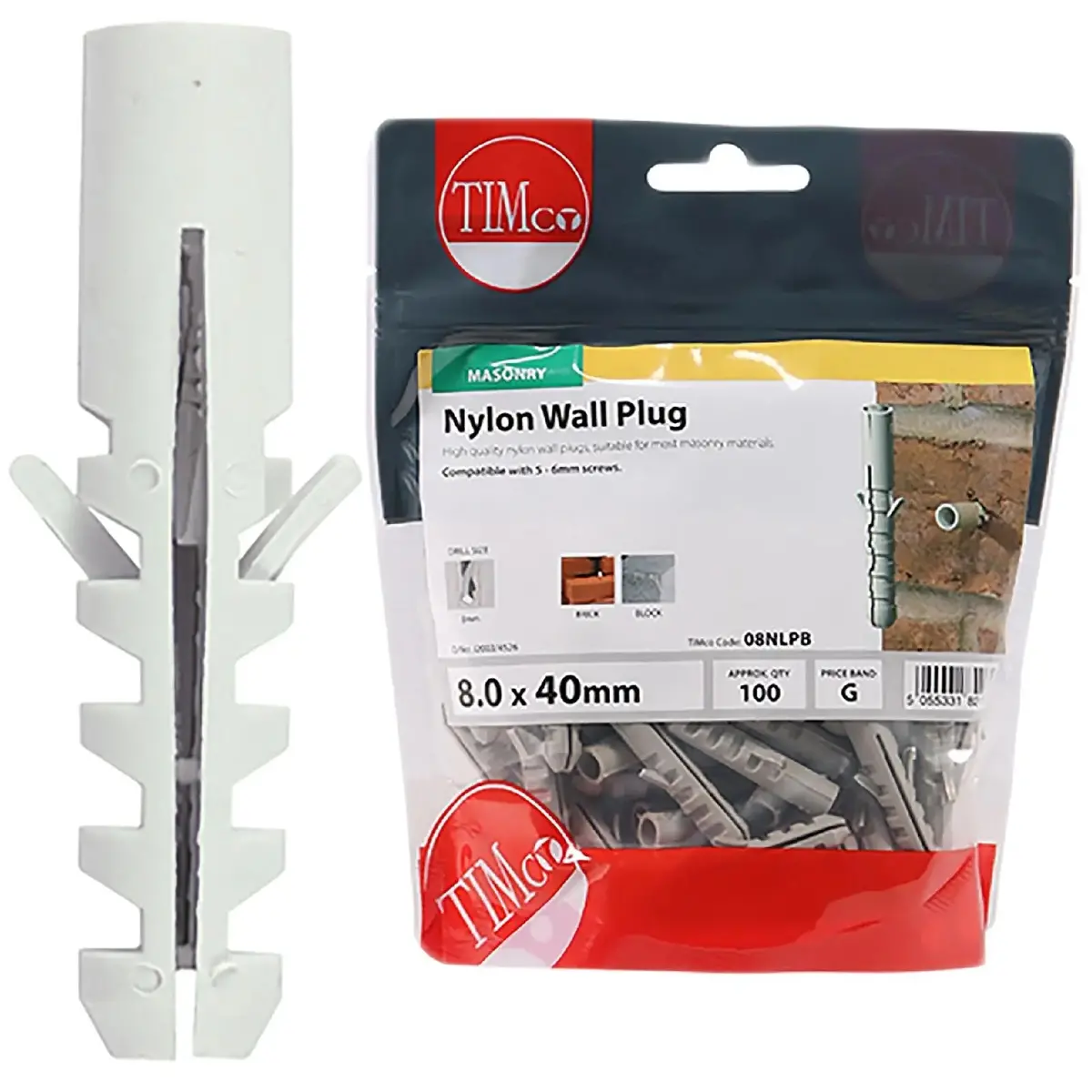 Timco Nylon Wall Plug For Coach Screws Into Masonry Timbag Anti Rotation Lug 1