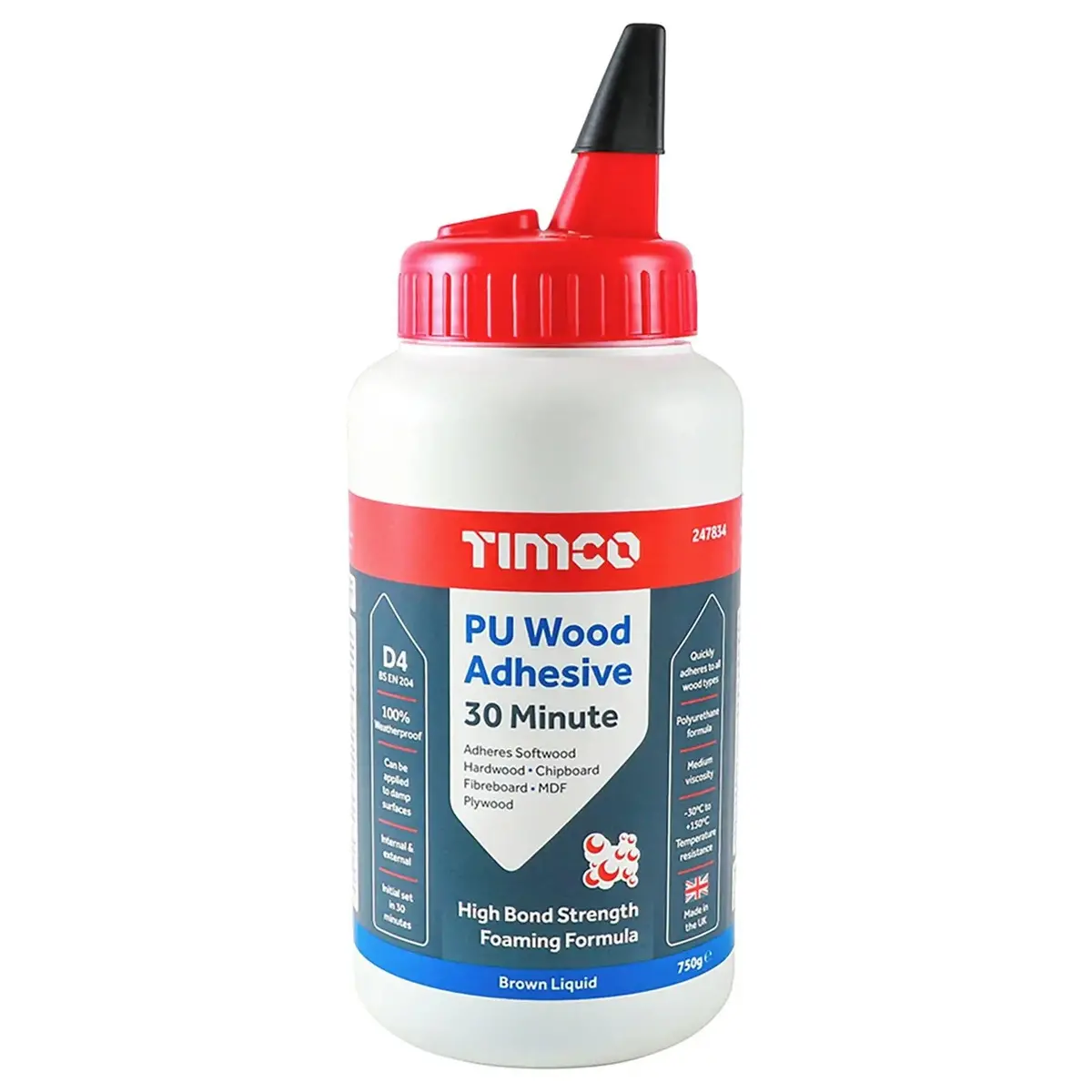 Timco Pu Wood Adhesive Glue 30 Minute 750G Brown Liquid Bottle 1