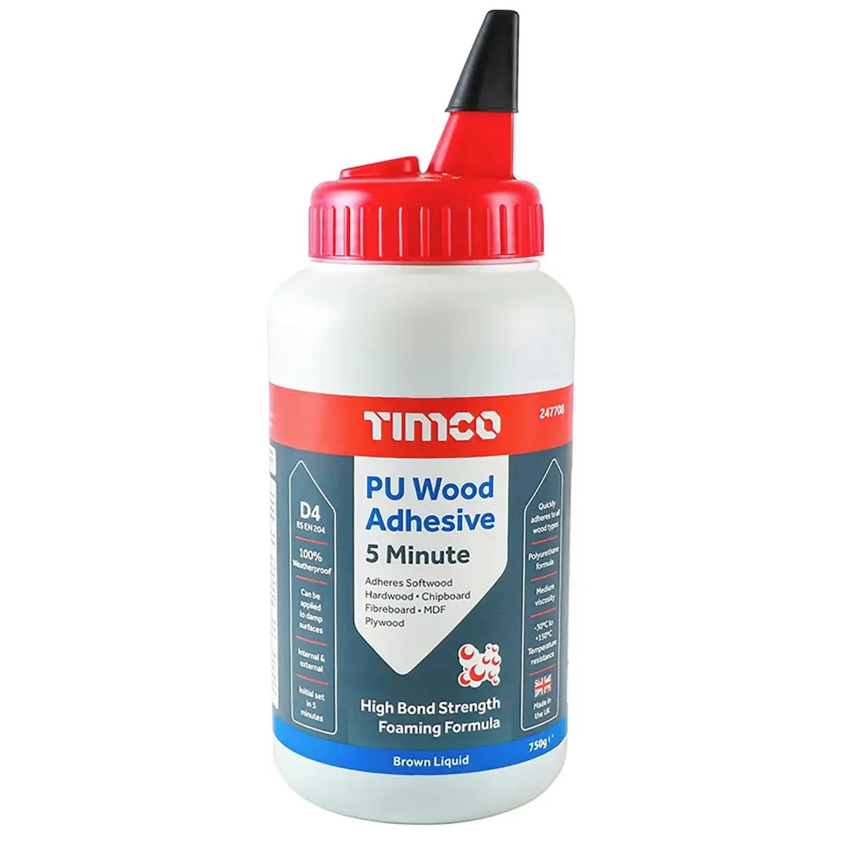 Timco Pu Wood Adhesive Glue 5 Minute 750G Brown Liquid 1