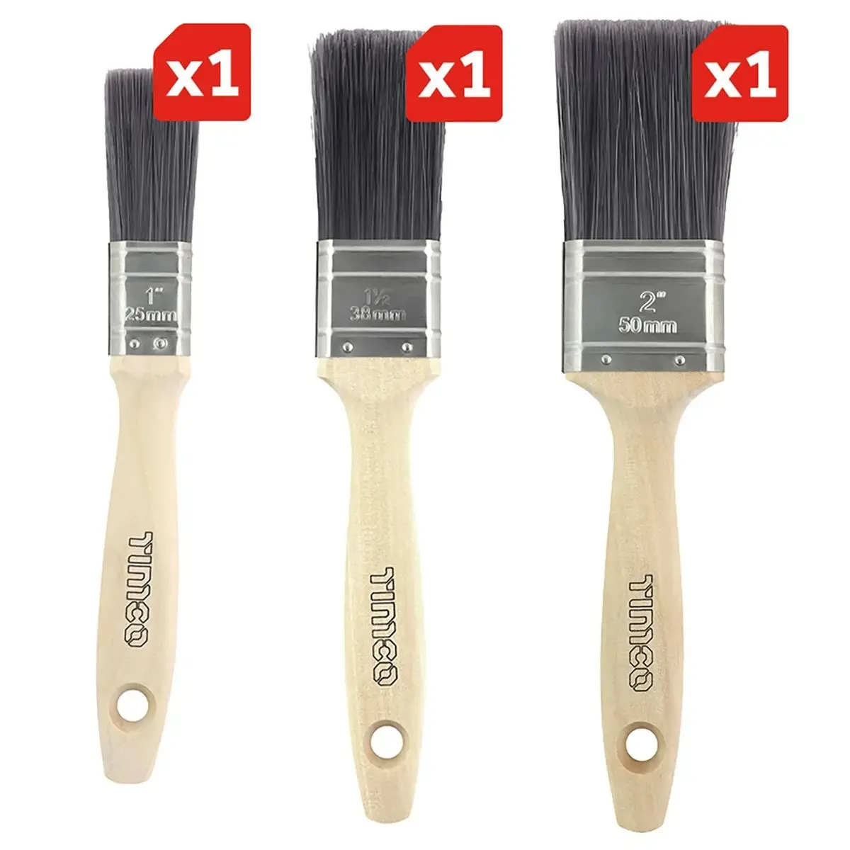 Timco Paint Brush Set Professional Synthetic 3 Pack 25Mm 38Mm 50Mm No Bristle Loss 1