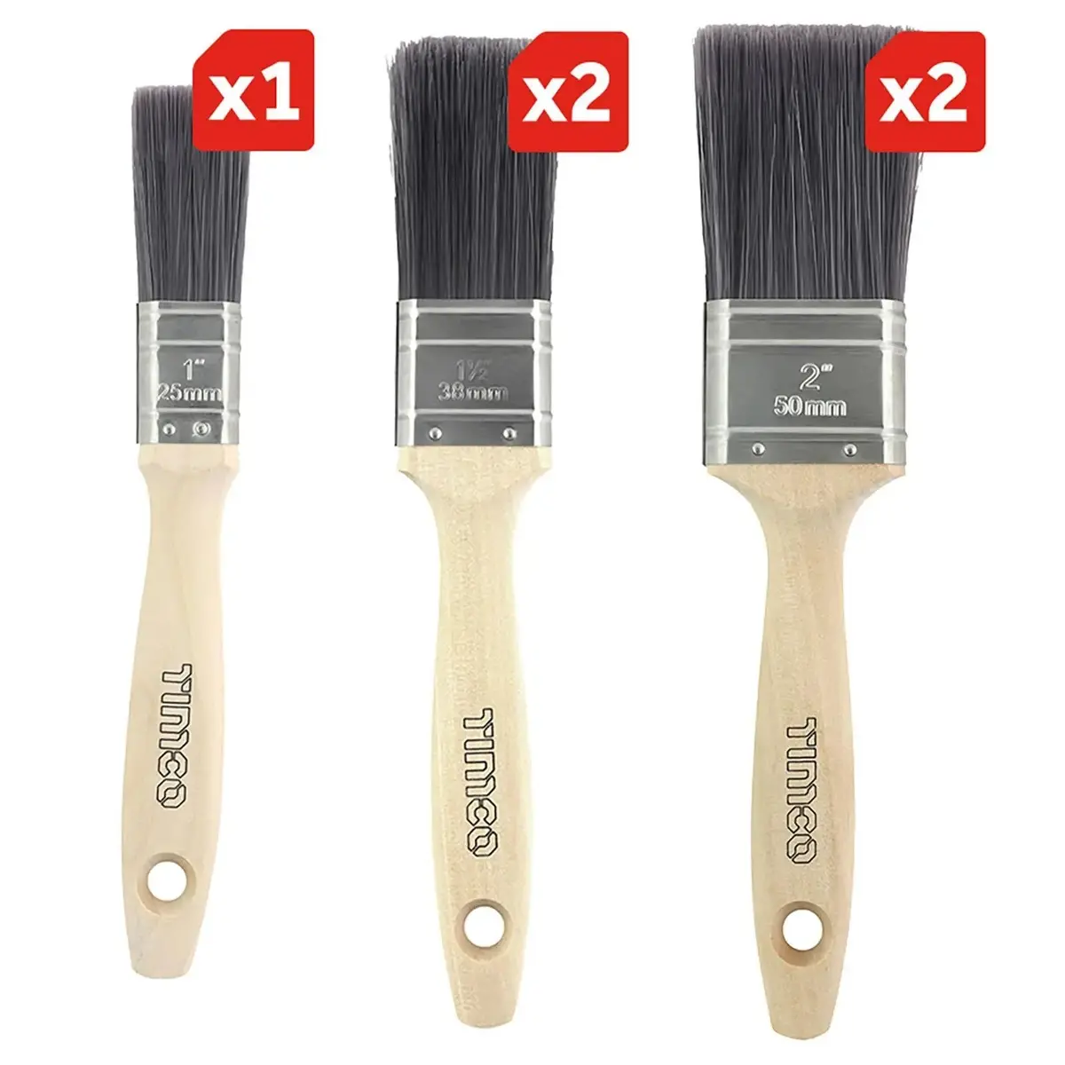 Timco Paint Brush Set Professional Synthetic 5 Pack 25Mm 38Mm 50Mm No Bristle Loss 1
