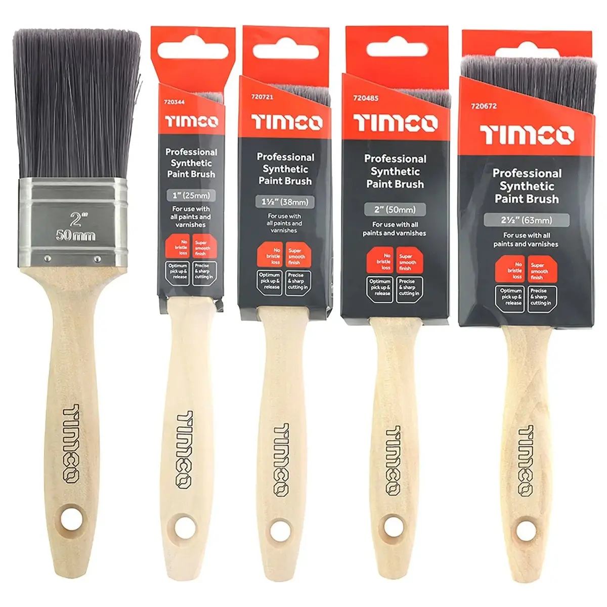 Timco Paint Brushes Professional Synthetic No Bristle Loss Brush 25-63Mm - Choose Size 1