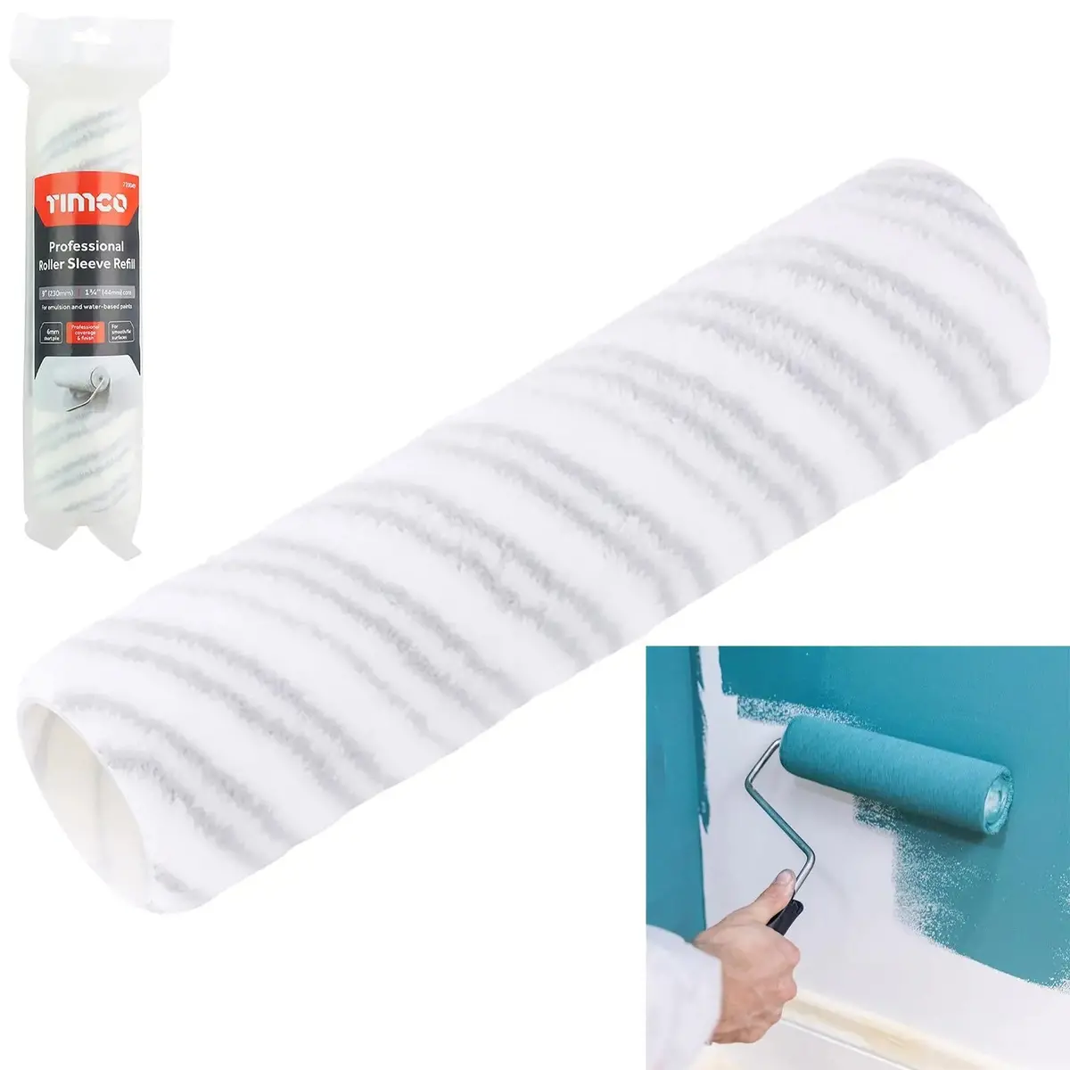 Timco Professional Paint Roller Sleeve Refill 230Mm 9" Short Pile 6Mm For Emulsion And Water Based Paints 1